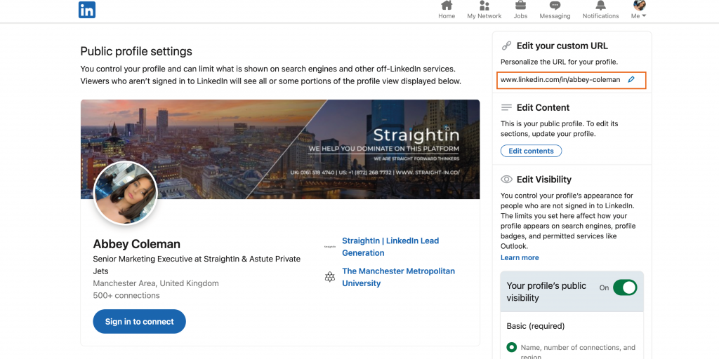 Editing LinkedIn URL