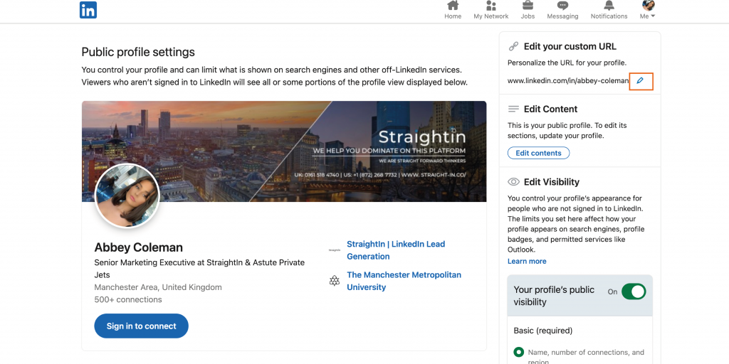 Edit LinkedIn URL