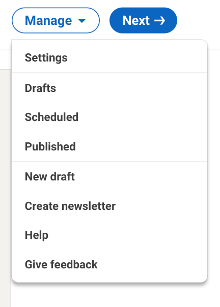 Screenshot 3 linkedin article mange drop down button