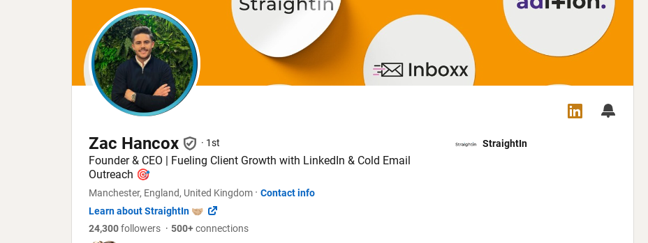 How To Get Connections On LinkedIn| StraightIn Shot of Zac Hancox account 
