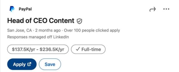 PayPal Head of CEO Content Job Application Personal Brand