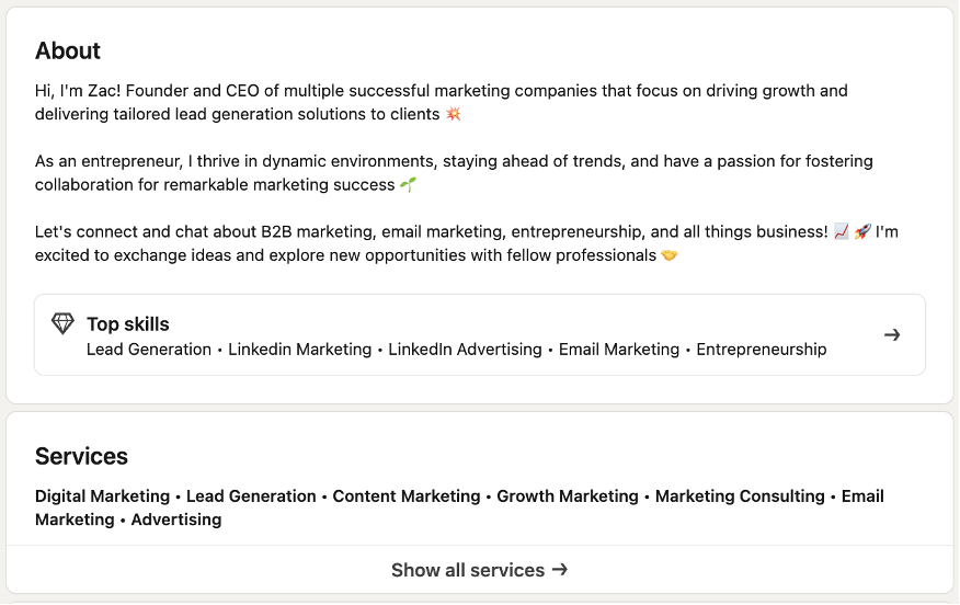 Zac Hancox LinkedIn Profile About Section
