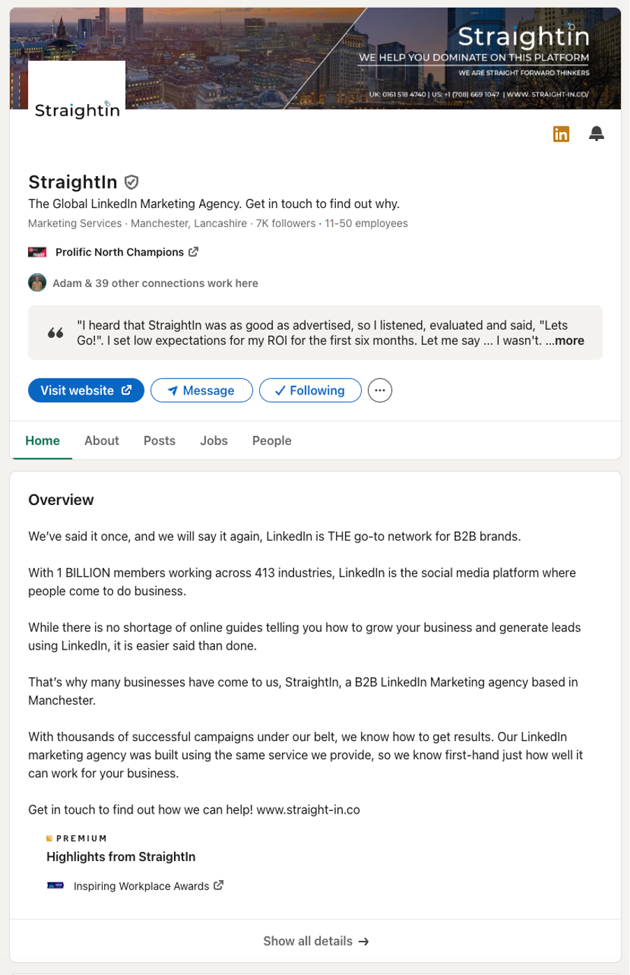StraightIn LinkedIn Company Page About Section