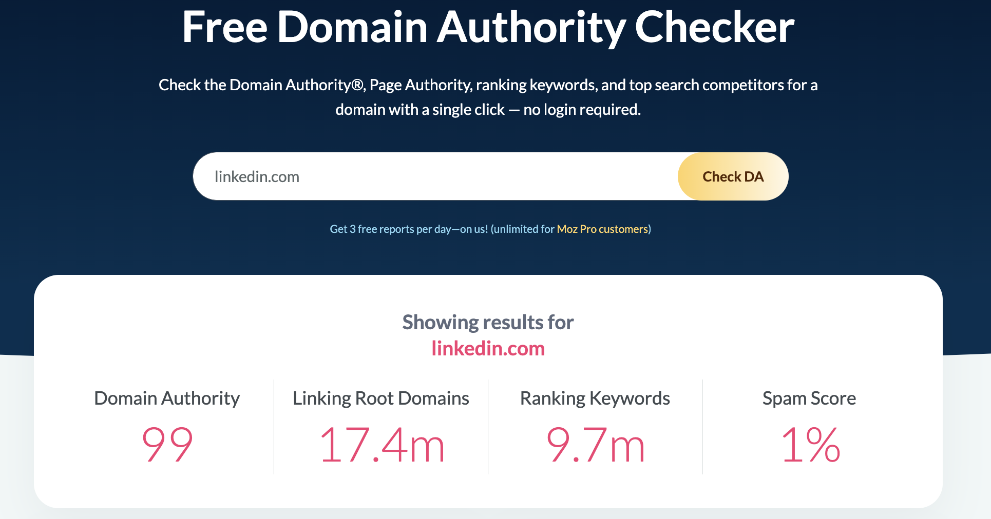 Moz Domain Authority Checker LinkedIn
