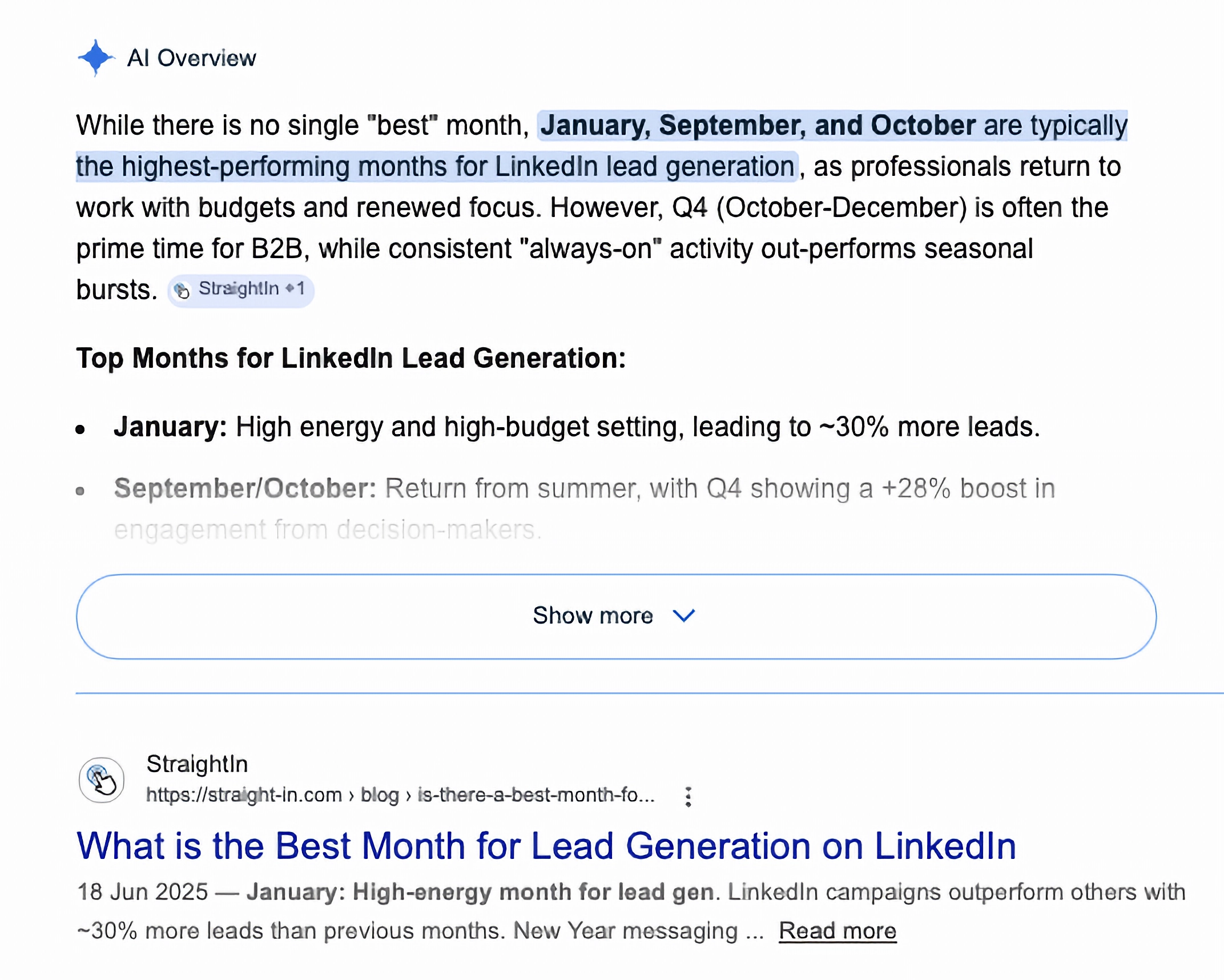 StraightIn LinkedIn Marketing Google Search AI Search Is there a best month for lead generation?