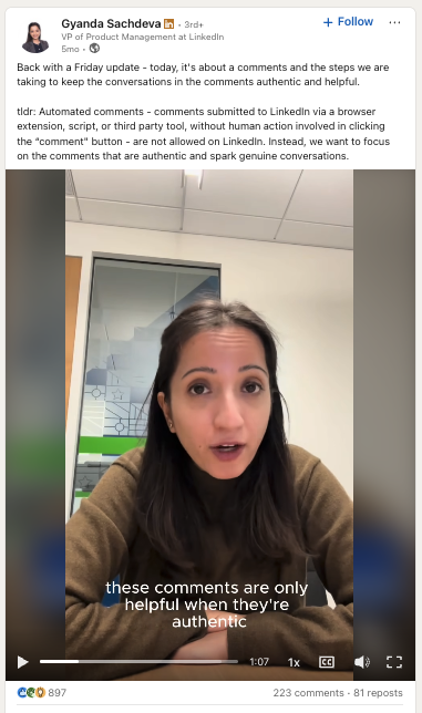 Gyanda Sachdeva VP of Product Management at LinkedIn Automated Comments Post